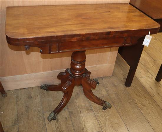 A Regency mahogany folding card table W.88cm